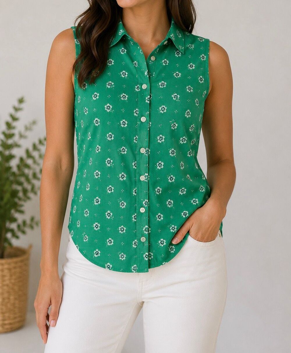 J.Crew Factory Green Floral Sleeveless Button Front Blouse Top Medium NWT